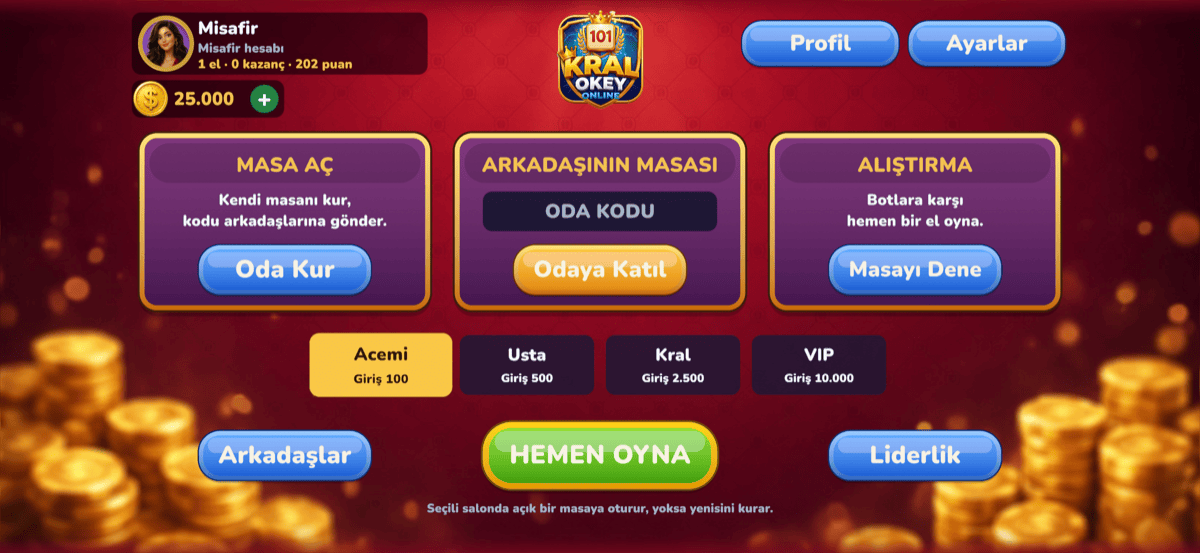 101 Kral Okey Online lobi